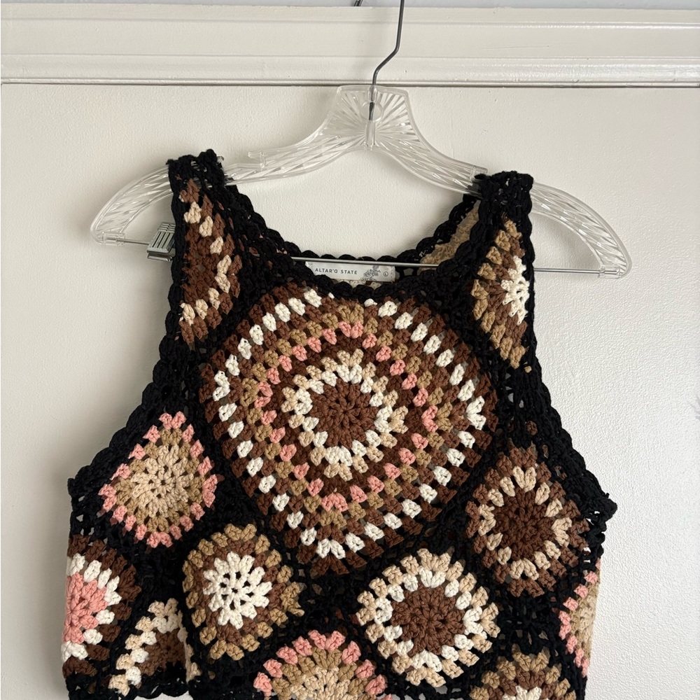Altar'd State Crochet Tank Top - Black, Brown, Pink